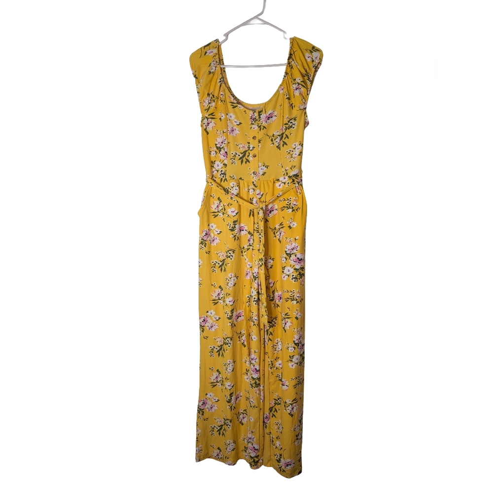 No Boundaries Juniors Kids Yellow Floral Jumpsuit